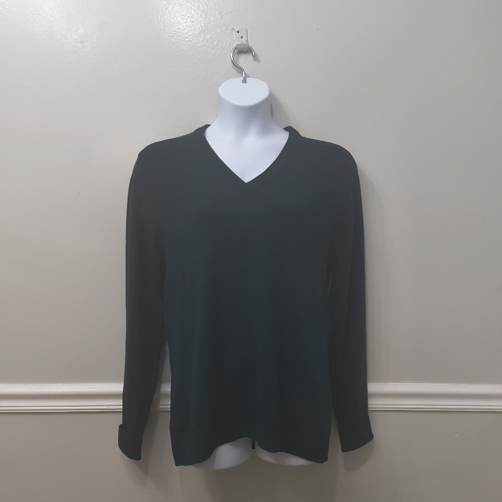 VTG St.Michael LambsWool Mens Sweater Green Size 40 V-neck Travel Pullover Work
